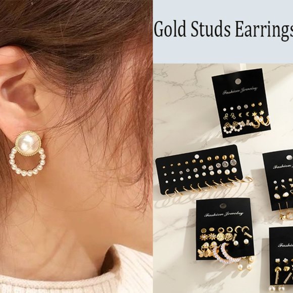 ❤️❤️ 68 Pairs Gold Stud Earrings for Women Multipack, Hypoallergenic Assort ❤️❤️ - Picture 2 of 4